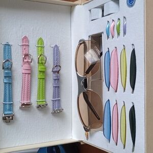 Changeable/matching color sunglasses w lenses & watch bands. Vintage.
